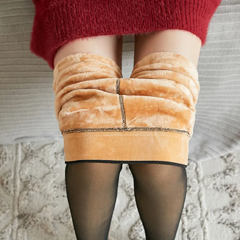 Thermal Stockings Woman Fleece Tights Sexy Winter Warm Pantyhose Translucent Sli