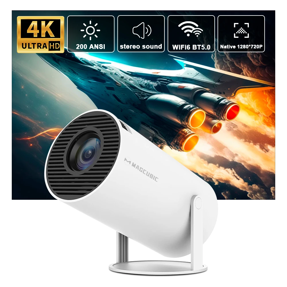 Transpeed Android 11Projector 1280*720P 4K Wifi6 200ANSI AllwinnerH713 180° flex