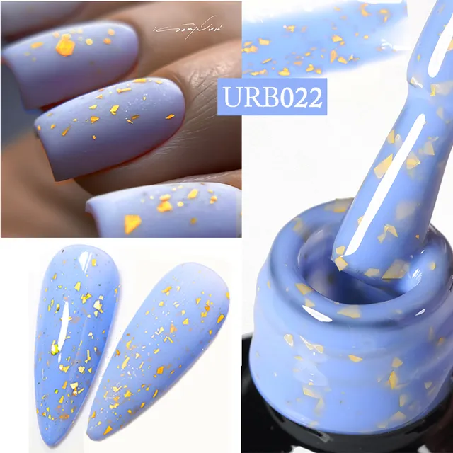UR SUGAR Blue Color Rubber Base Gel Nail Polish Gold Glitter Base Gel Top Coat S