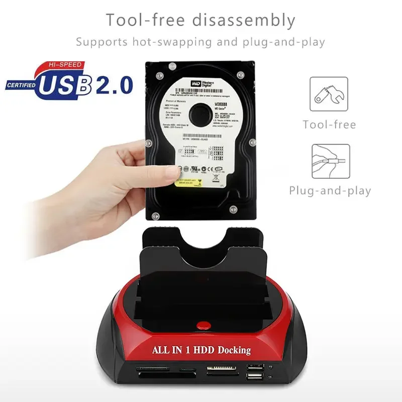 USB 2.0 to IDE SATA Hard Disk OTB Cloning Dock All in One HDD Docking Station Du
