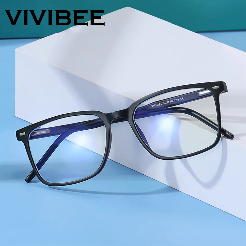 VIVIBEE 2023 Square Blue light Blocking Glasses Men TR90 Light Frame Anti Blue R