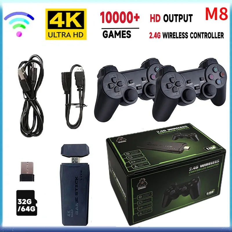 Video Game Sticks M8 Console 2.4G Dual Wireless Controller Game Stick 4K 10000 g