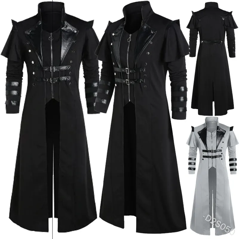 Vintage Halloween Medieval Steampunk Assassin Elves Pirate Costume Adult Men Bla