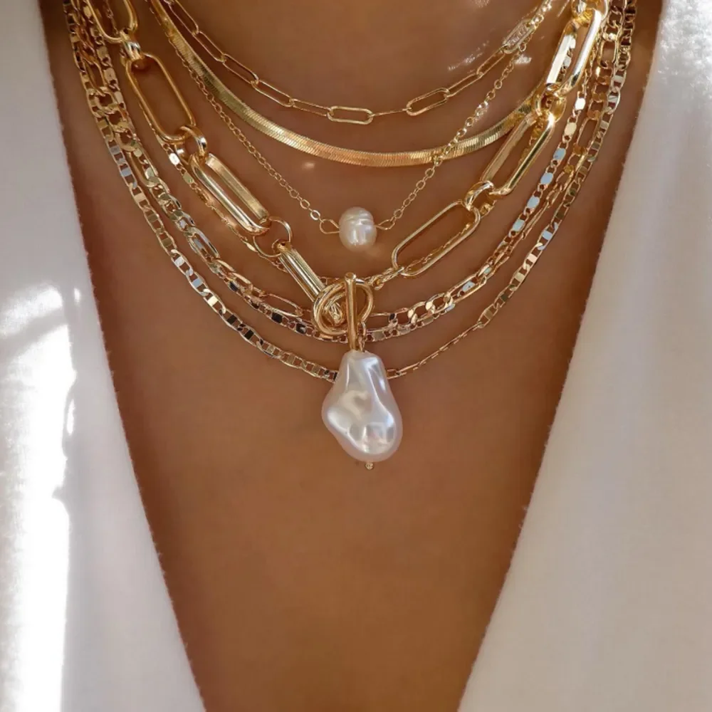 Vintage New Gold Color Multiple Styles Necklace For Women Boho Trendy Multi-Laye