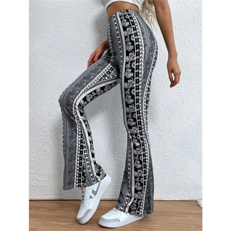 Vintage Printed Wide Leg Pants Women High Waist Casual Sports Wide Leg Pants Fas