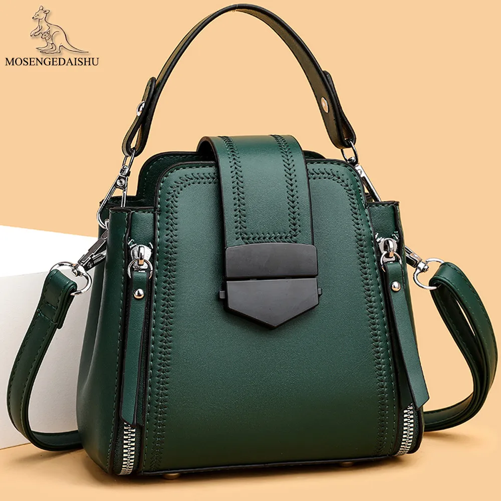 Vintage Soft Leather Small Bucket Bags Female Trend Designer Crossbody Shoulder 