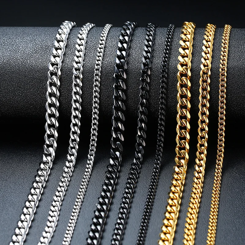 Vnox Cuban Chain Necklace for Men Women,Basic Punk Stainless Steel Curb Link Cha