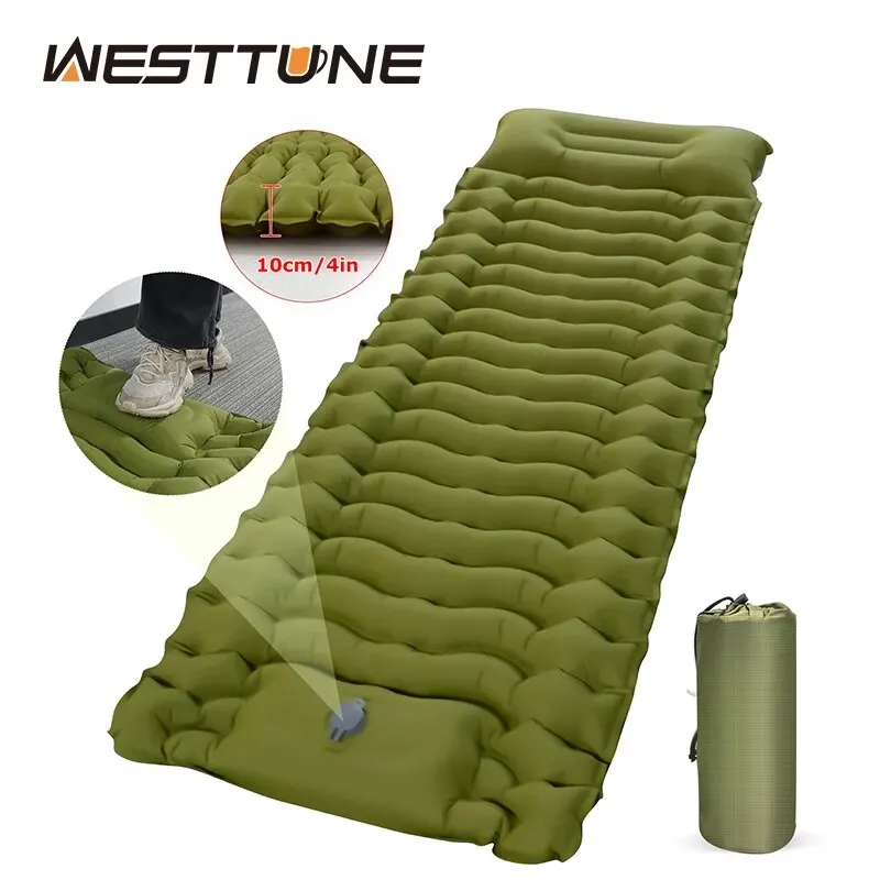 WESTTUNE Outdoor Camping Inflatable Mattress Thicken Sleeping Pad with Built-in 