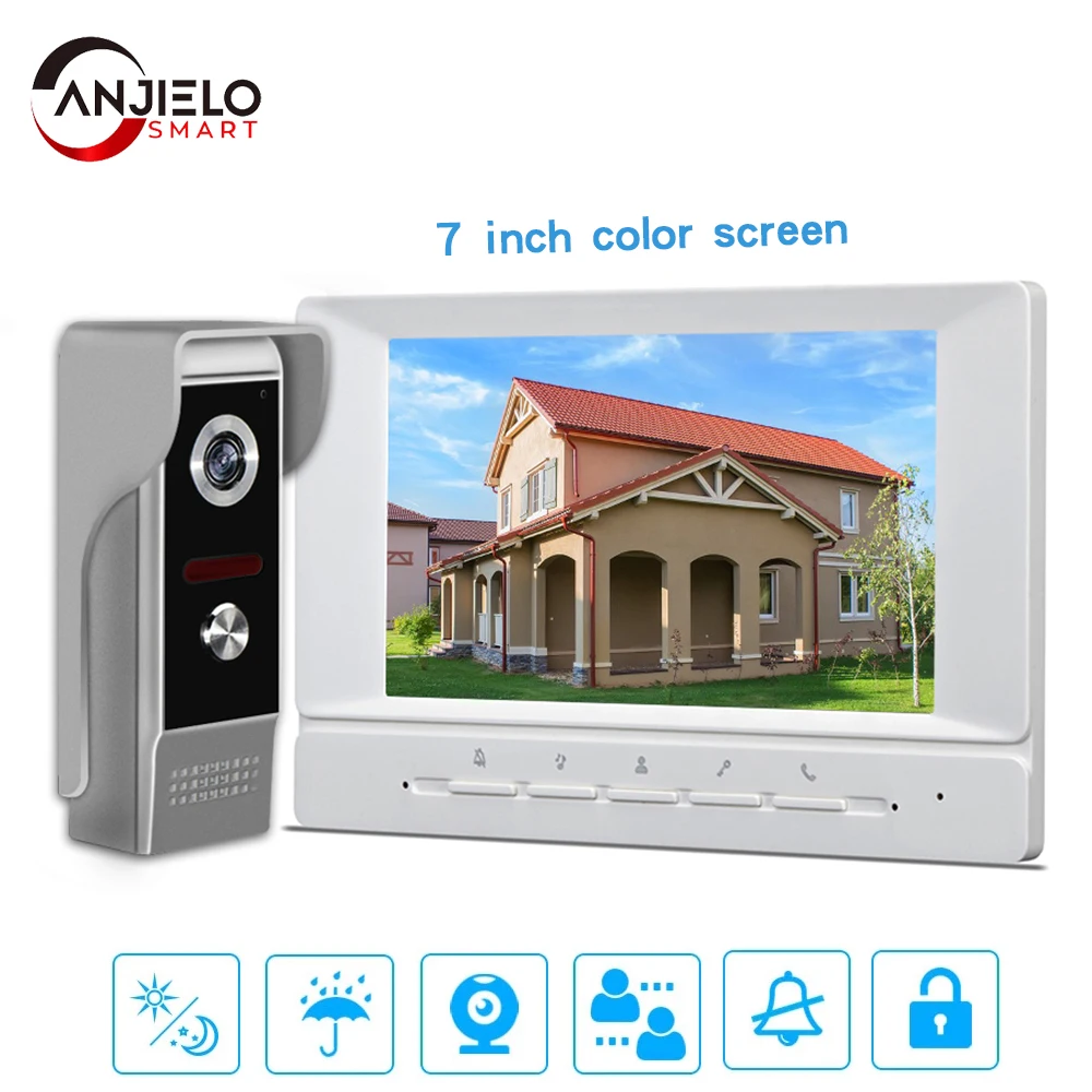 WIRED Video Intercom System 7 Inches Video Doorbell Door System Kits Support Unl
