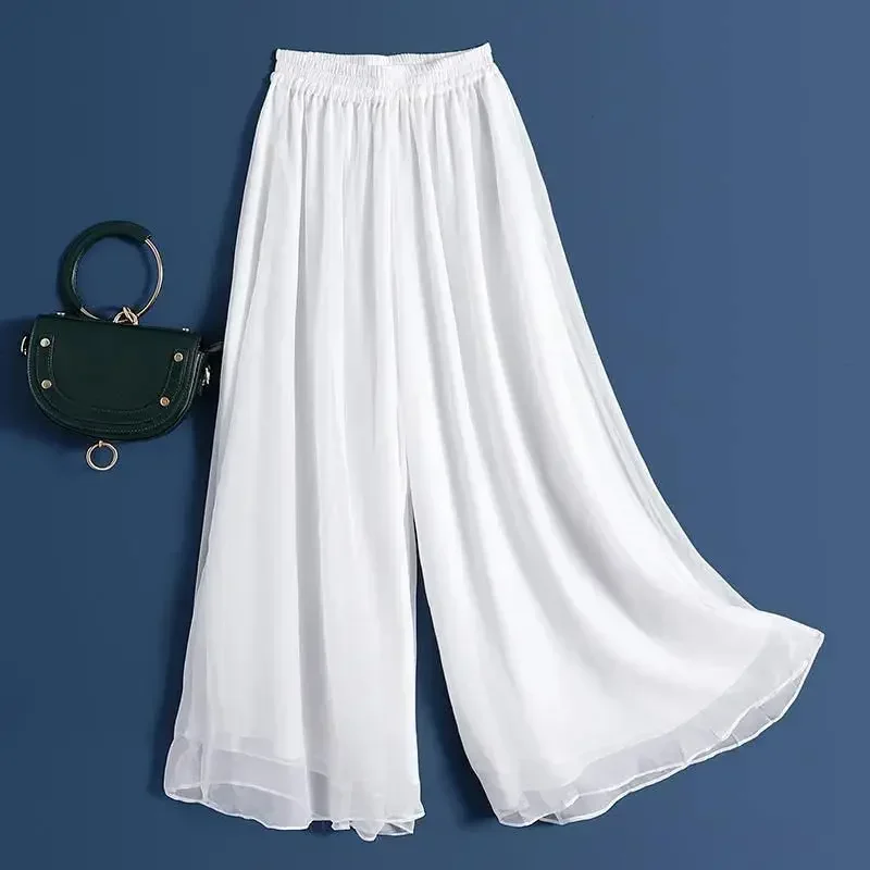 WTEMPO Women Wide-leg Pants Double-layered Flowy Swing Pants Versatile High-rise