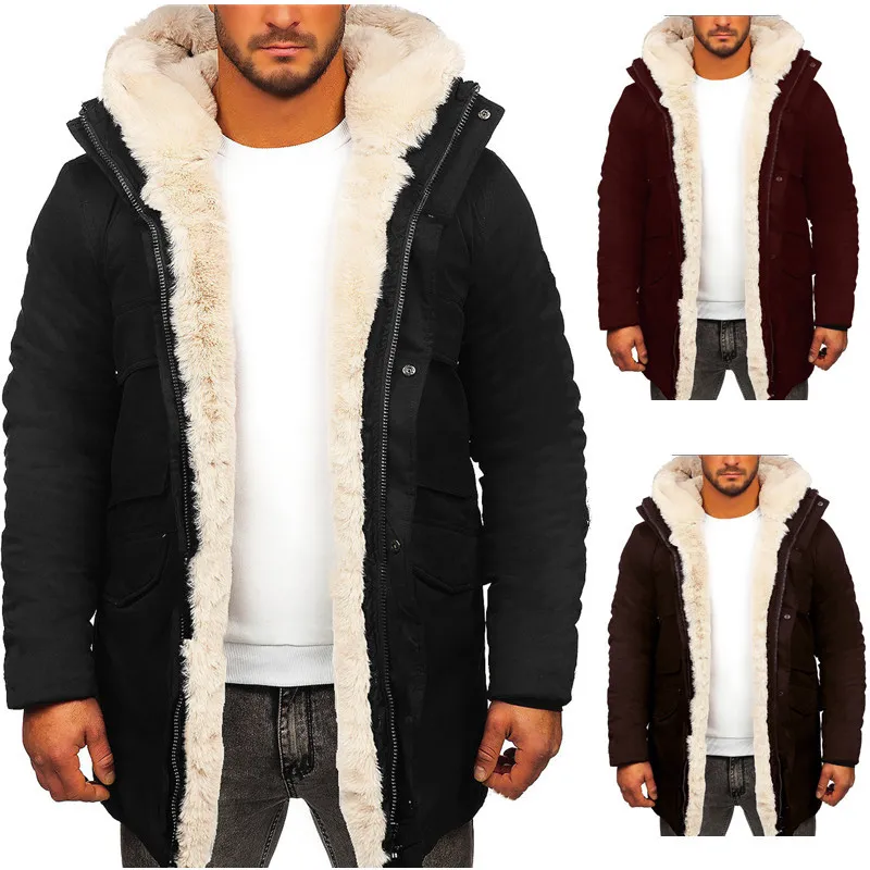 Warm Faux Fur Jacket Coat Parka Hooded Men Autumn Winter Long Sleeve Fashion Cas