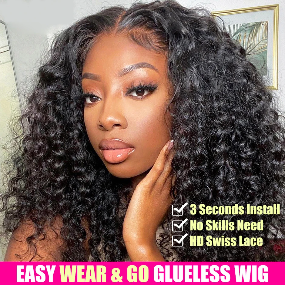 Water Wave Glueless Wig Pre-Cut HD Lace Wig 180% Pre-Plucked Natural Wave Gluele