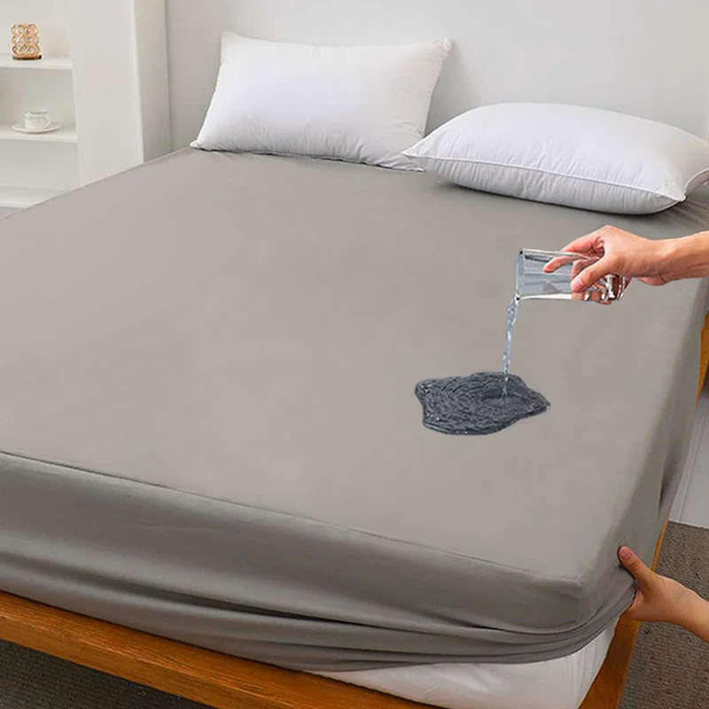 Waterproof Bed Fitted Sheet Soft Breathable Mattress cover Grey Queen/King/Twin/