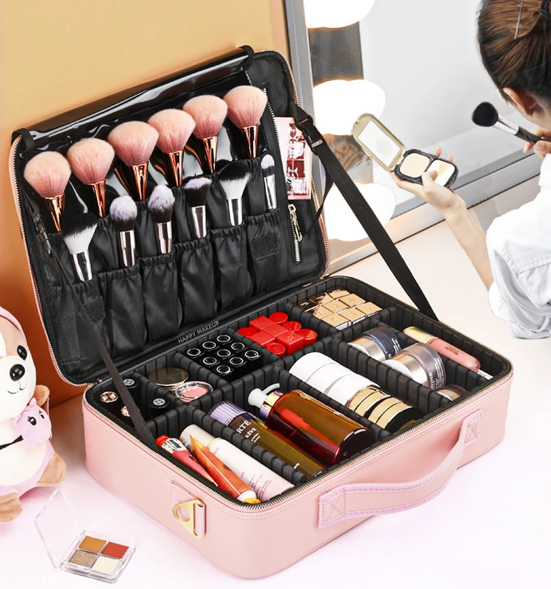 Waterproof PU Leather Cosmetic Bag Professional Large Capacity Storage Make up H