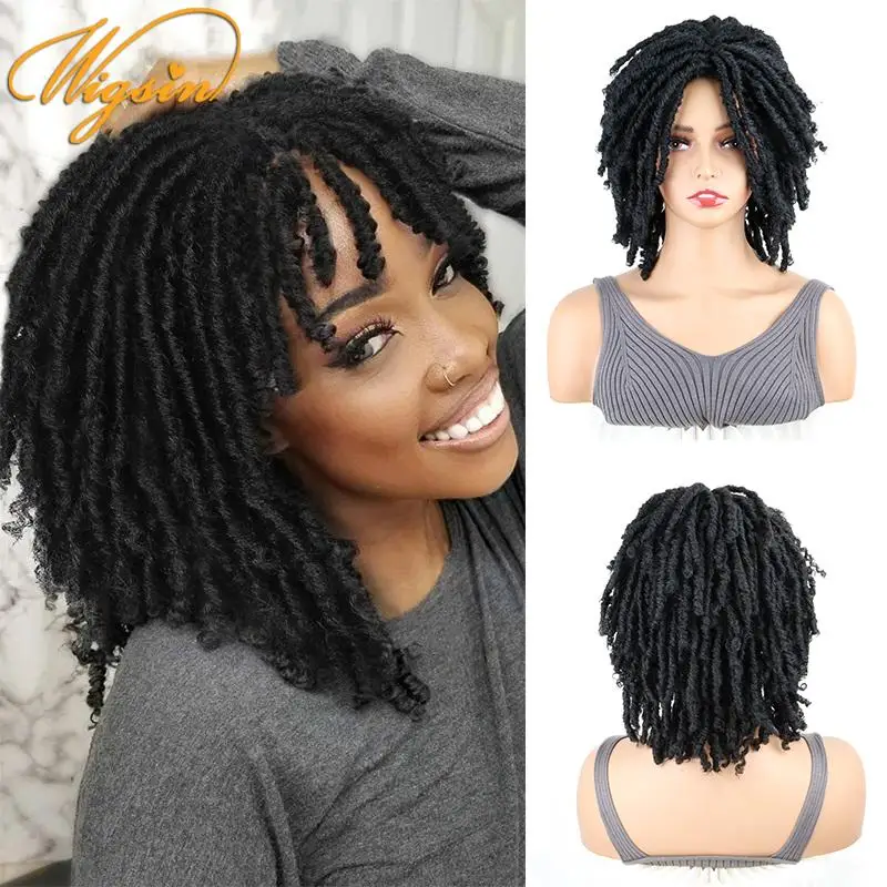 Wigsin synthetische 6-Zoll-Dreadlocks Haar Perücke kurze gekräuselte verdrehte G