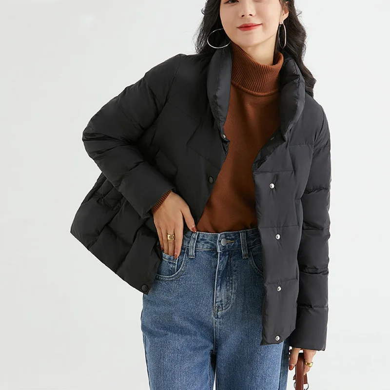 Winter Coat Women Fashion Elegant Down Jacket Keep Warm Loose Stand Collar Singl