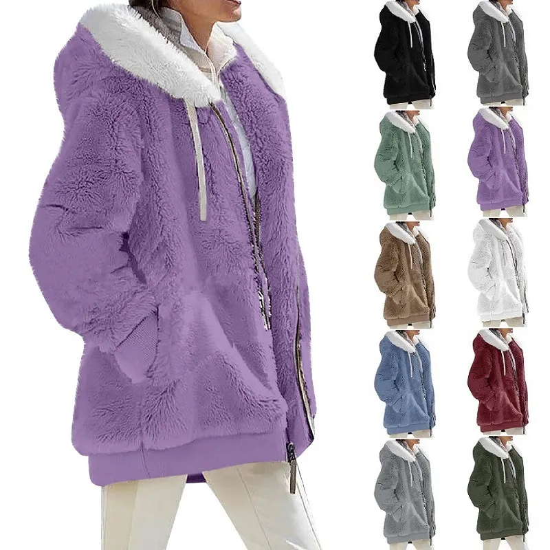 Winter Fashion Women's Coat New Casual Hooded Zipper Ladies Clothes Cashmere Aut
