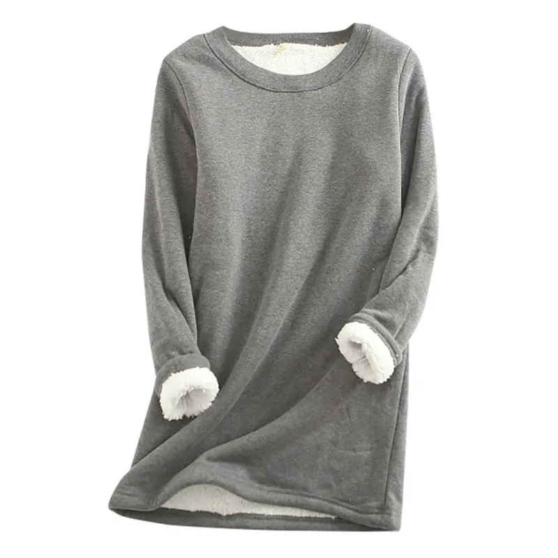 Winter Women Thick Fleece Sweatshirt Velvet Warm Solid O-neck Underwear Blouse T