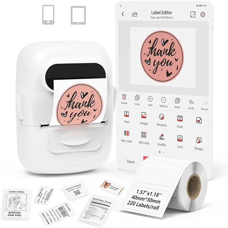 Wireless Label Printer P50 Inkless Bluetooth Thermal Label Maker Adhesive Label 