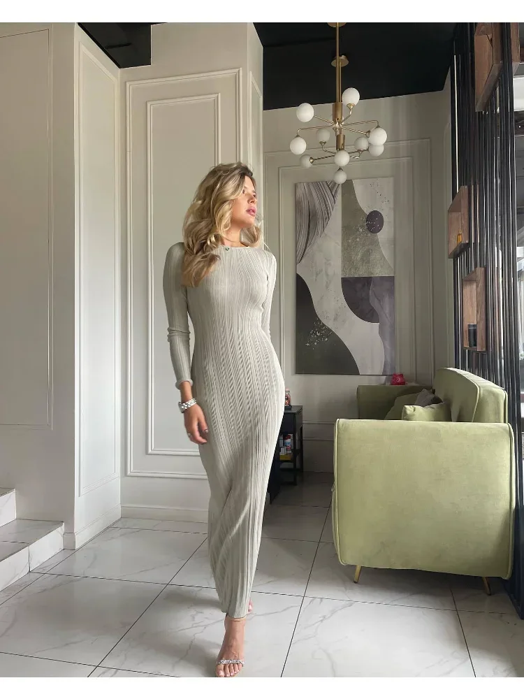 Women Autumn Winter Solid Maxi Long Sweater Dress Elegant Casual Fashion Pullove