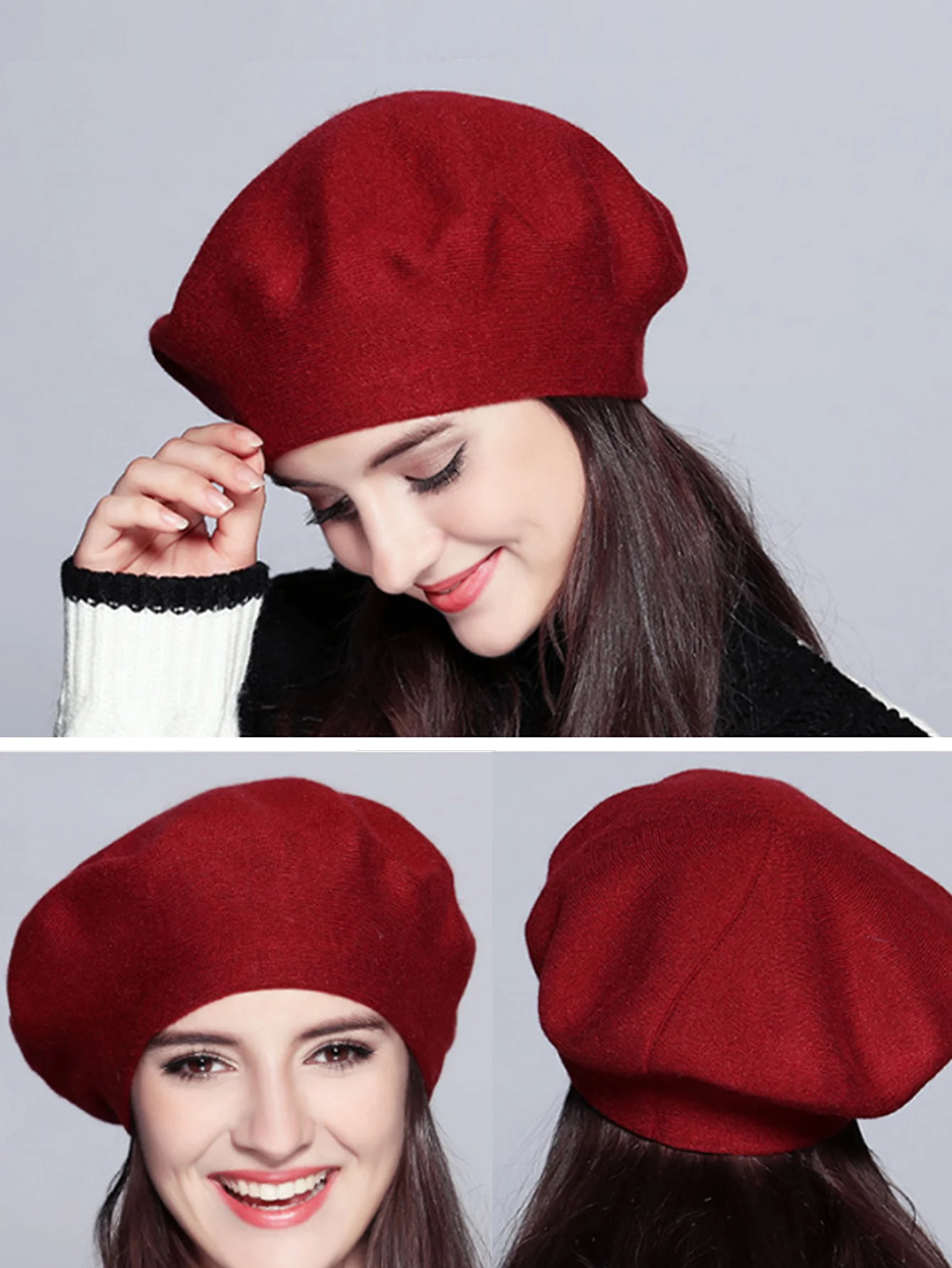 Women Berets Fashion Solid Color Wool Knitted Berets With Ladies French Artist B