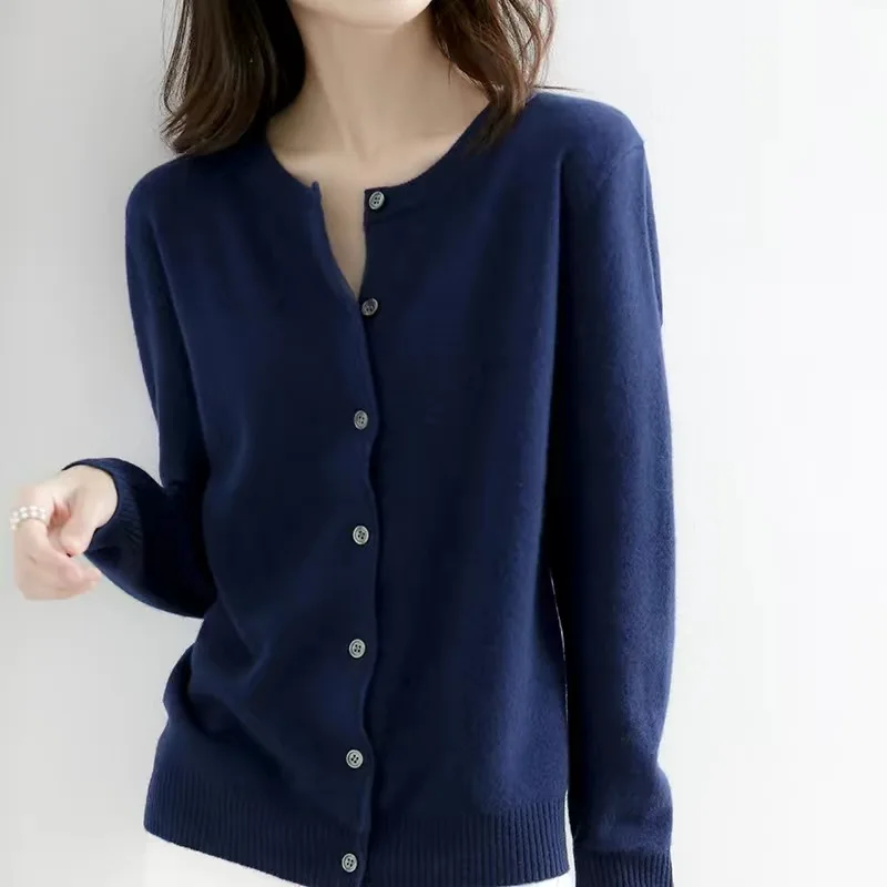 Women Cardigans Sweater O-neck Spring Autumn Knitted Cashmere Cardigans Solid Si