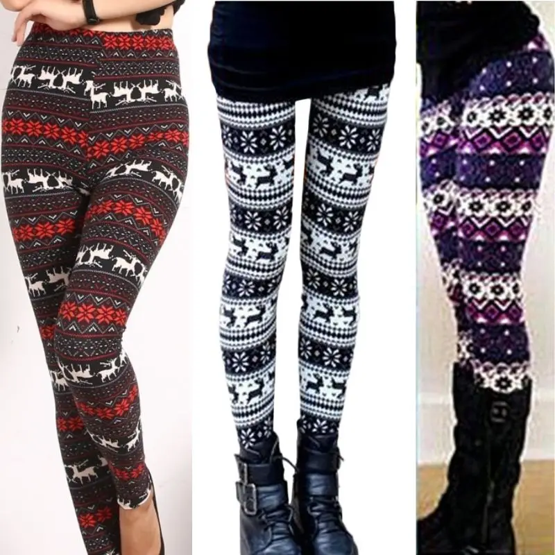 Women Christmas Print Leggings 18 Color High Waist Long Trouse Fashion Xmas Trou