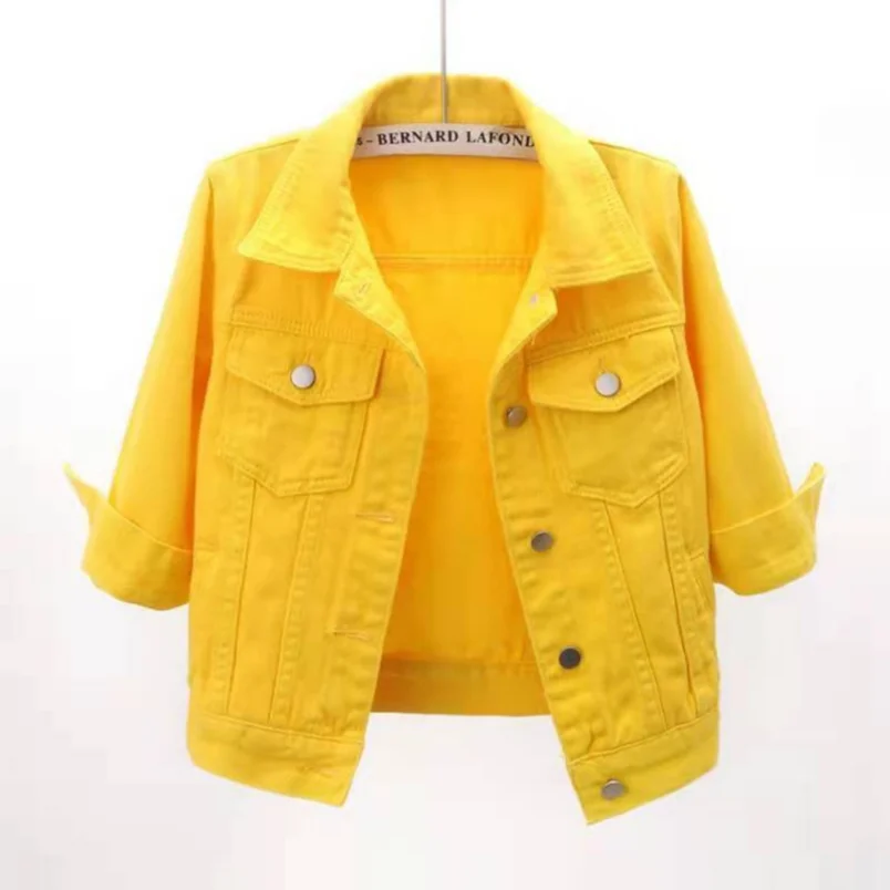 Women Denim Jacket Spring Autumn Short Coat Pink Jean Jackets Casual Tops Purple