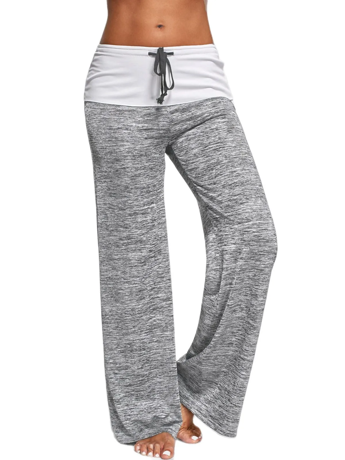 Women Fashion Wide Leg Patchwork Leggings Causal Dancing Loose Long Pant Waist D