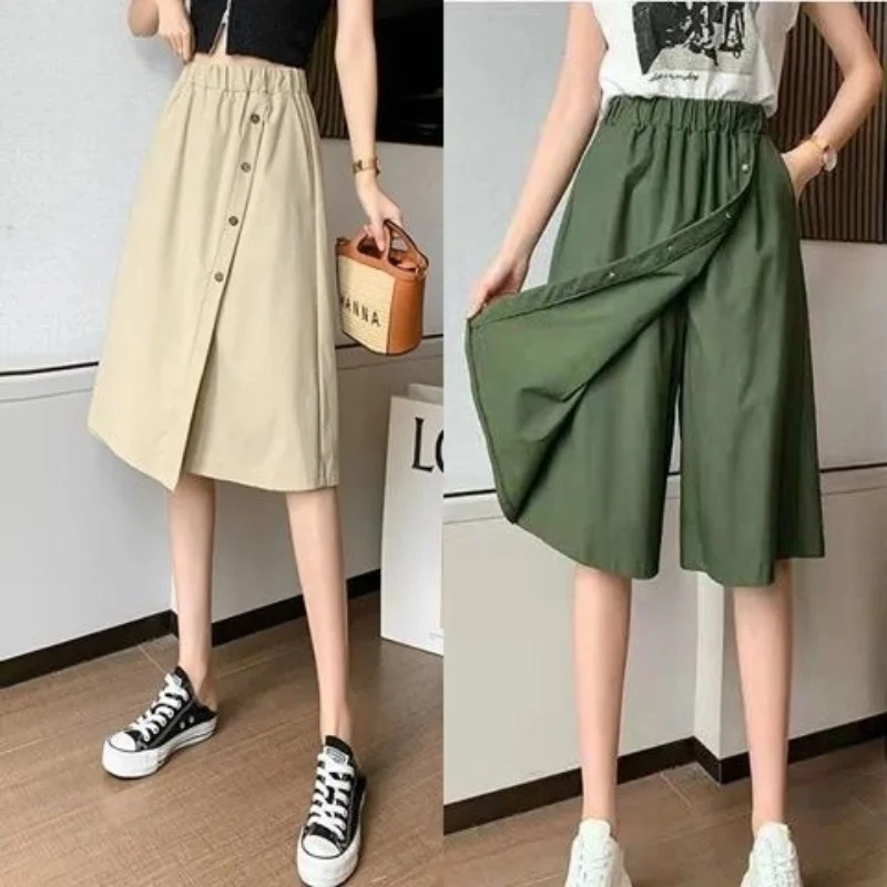 Women High Waist Irregular Knee Length Skirt Pants Office Lady's All-Match Loose