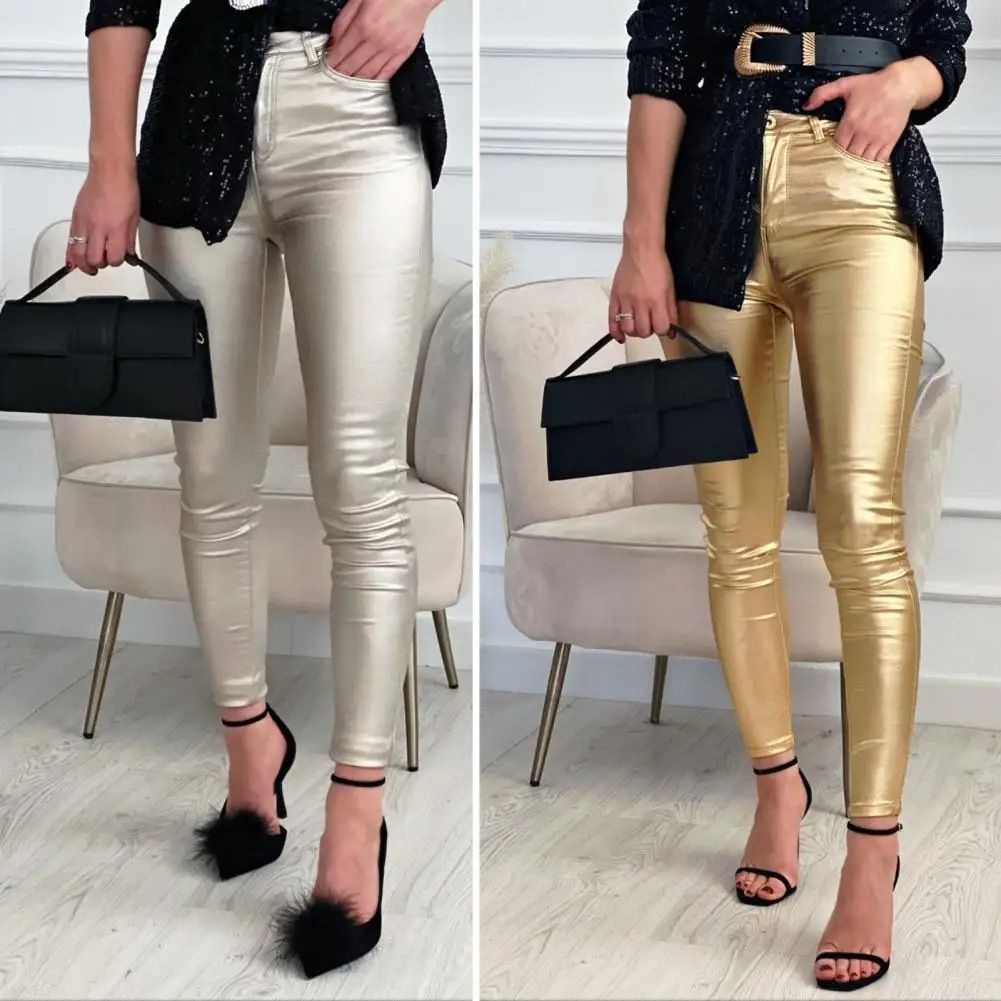 Women Leggings Ankle-Length Tight Stretchy Faux Leather Lady Trousers Leggings P