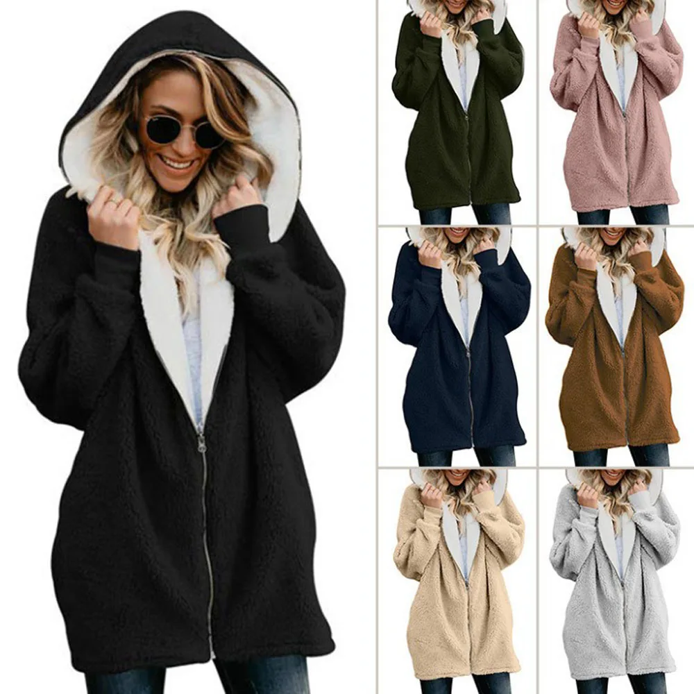 Women Loose Fleece Sweatshirt Autumn Winter Add Velvet Long Sleeve Soft Flurry C