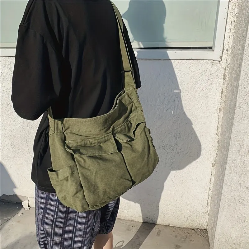 Workwear Canvas Shoulder Bag Large Capacity Retro Messenger Bag Student Class Me