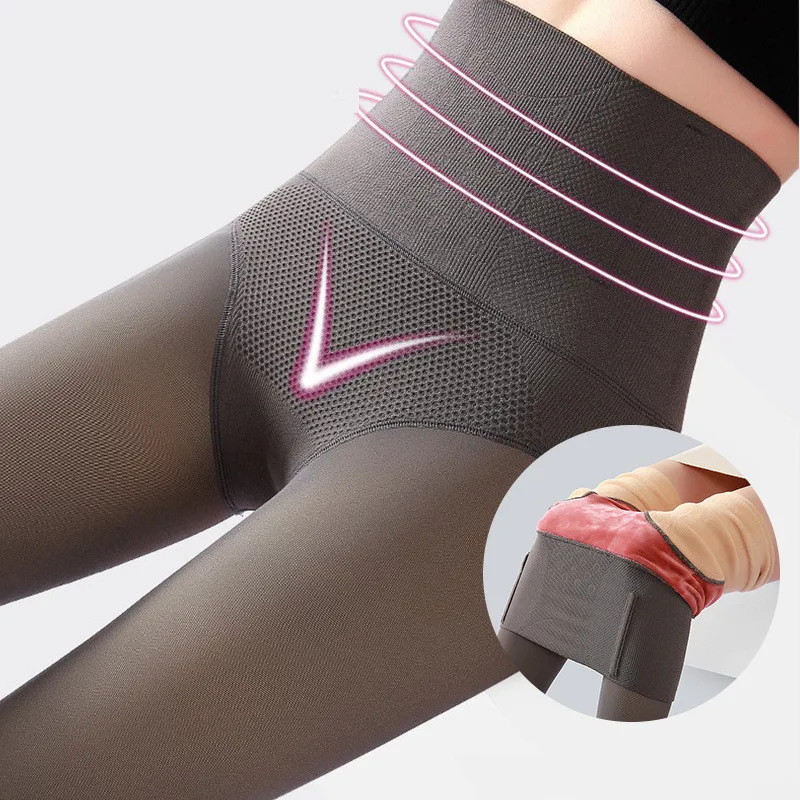Women Winter Warm Fleece Pantyhose High Waist Butt Lift Elastic Pantyhose Plus V