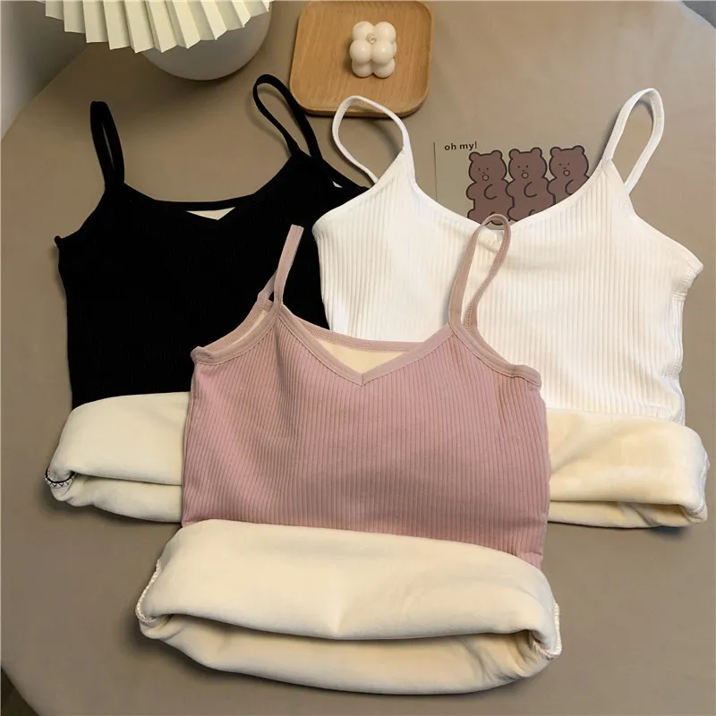 Women's Winter Warm Top Thin Velvet Corset Top Solid Sleeveless Tank Tops Sleeve