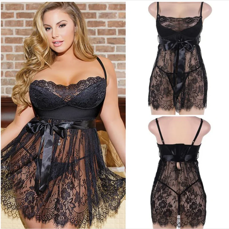 Women's 5XL Lace Pajamas Set Mesh Evening Dress Erotic Lingerie Erotic Transpare