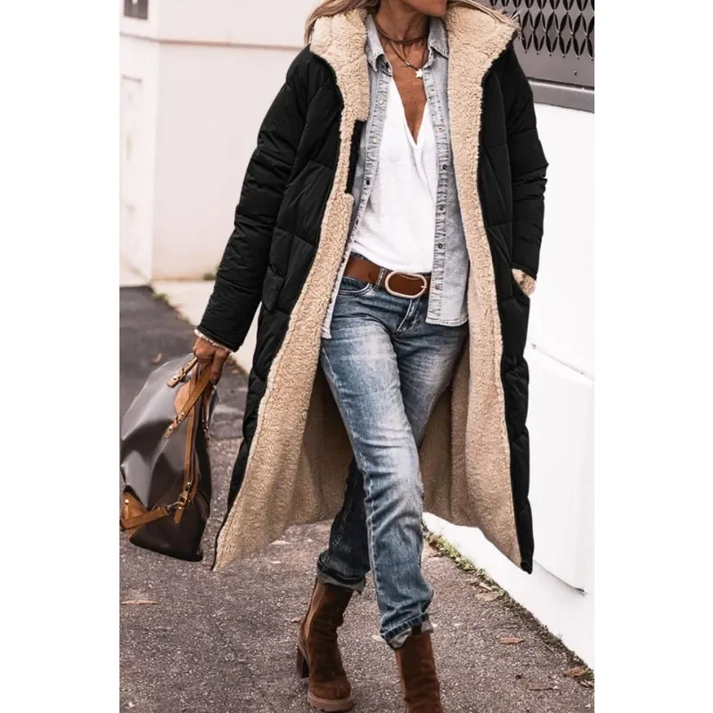 Women's Loose Solid Color Plush Long Parkas 2023 New Winter Parkas Coat Women's 