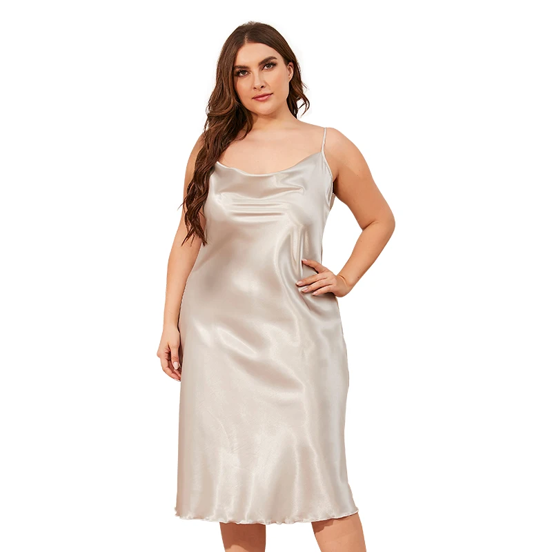 Women's Plus Size Nightgown Silk Spaghetti Strap Nightdress, Satin Lingerie Slee