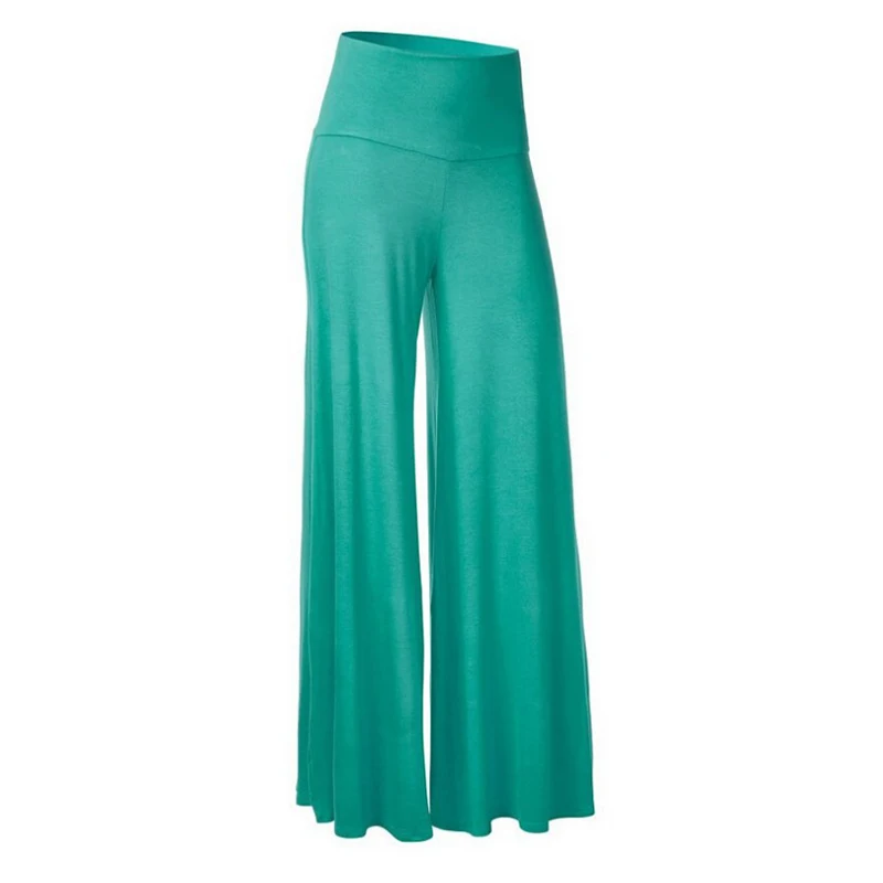 Womens High Waist Wide Leg Maxi Long Pants Solid Color Office Lady Loose Stretch