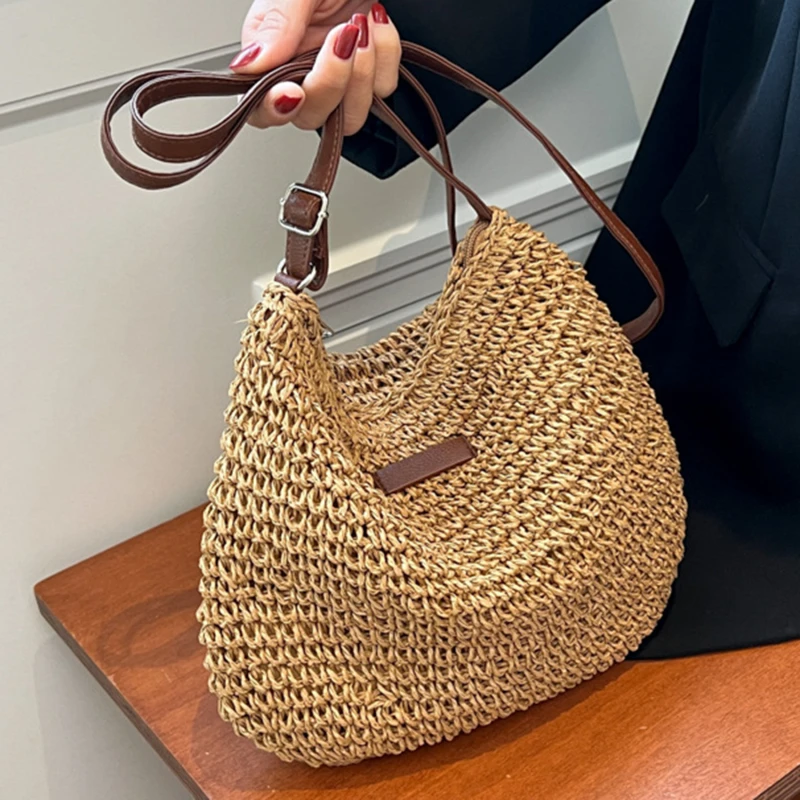 Woven Summer Fashion Straw Bag Beach Holiday Crossbody Bag Shopping Large Capaci