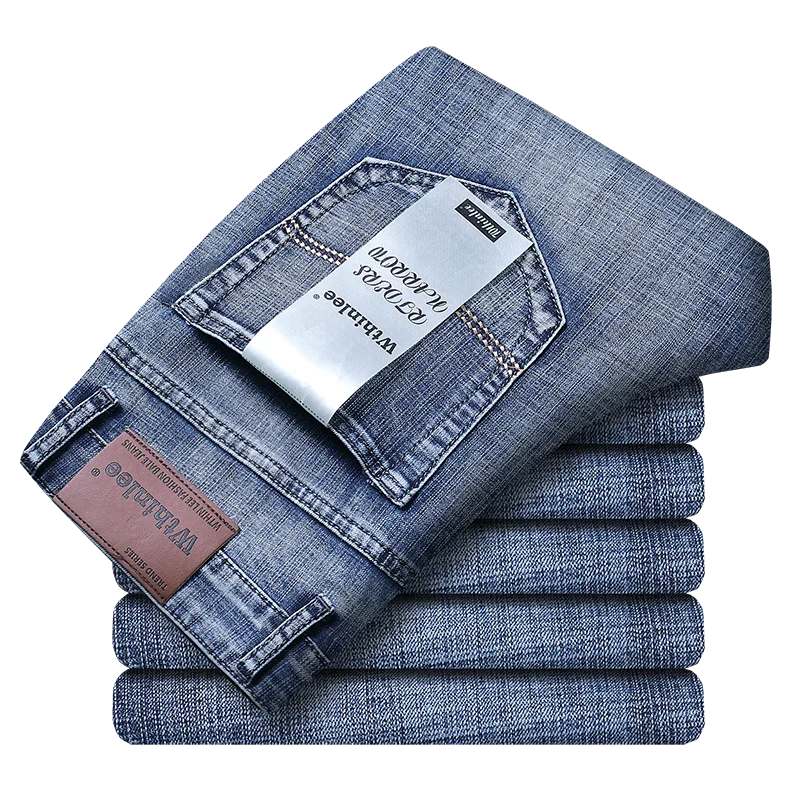 Wthinlee New Business Men's Jeans Casual Straight Stretch Fashion Classic Blue B