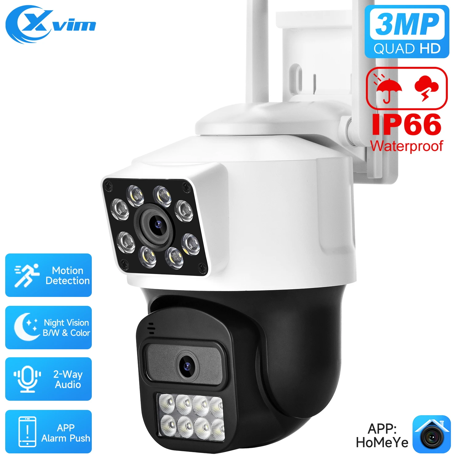 Xvim 6MP PTZ WiFi Surveillance Camera Dual Screen Auto Tracking Night Vision HD 