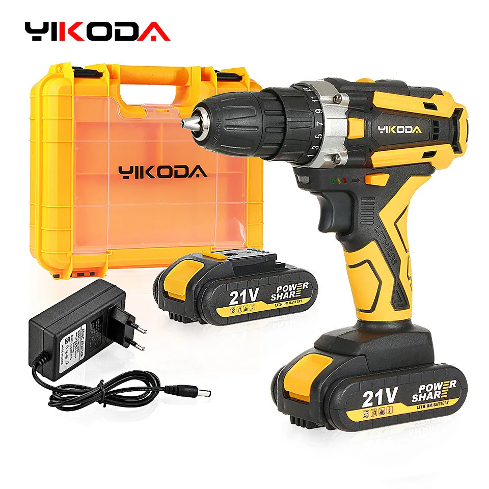 YIKODA 12/16.8/21V Cordless Drill Rechargeable Electric Screwdriver Lithium Batt