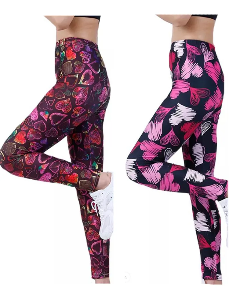 YSDNCHI Brand Fashion Women Pants Summer Colorful Love Printing High Waist Soft 