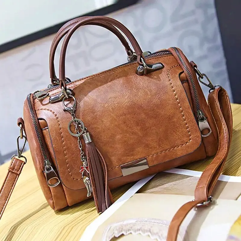 Tassel Decor Handbag, Women's Large Capacity Shoulder Bag, Fashion Zipper Crossb