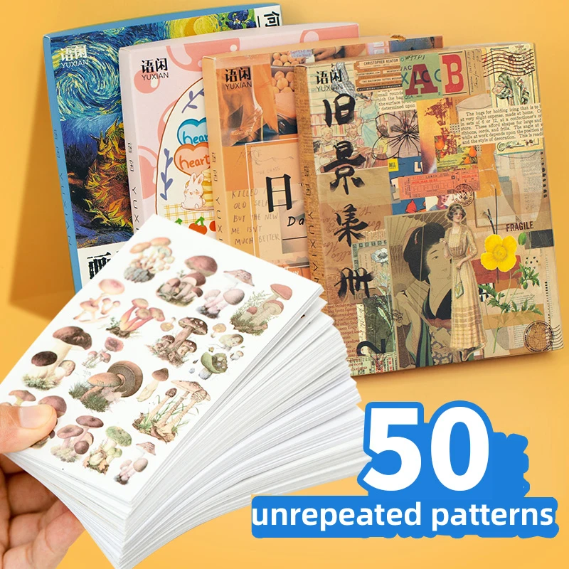 Yoofun 50 Unrepeated Patterns Decorative Stationery Stickers Colorful Dream Scra
