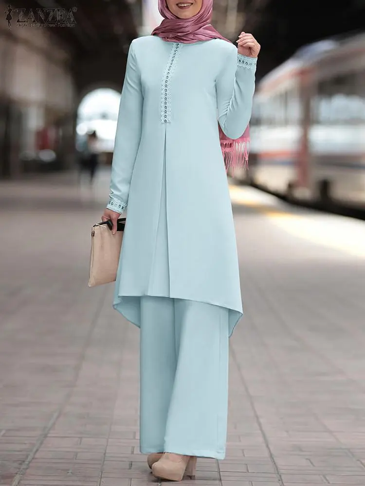 2PCS Fashion Islamic Clothing Marocain Eid Mubarek Muslim Trousers Suits Women L