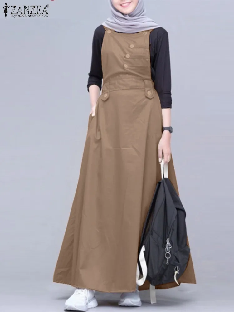 ZANZEA Muslim Women Vintage Dubai Turkey Abaya Dress Fashion Summer Sleeveless O