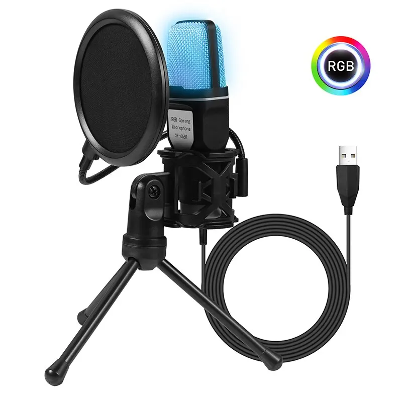 SF666R USB Microphone RGB Microfone Condensador Wire Gaming Mic for Podcast Reco