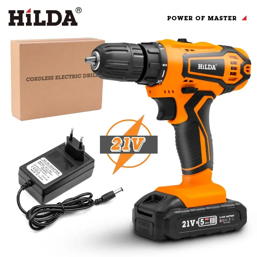 HILDA 12V 16.8V 21V Cordless Drill Electric Screwdriver Mini Wireless Power Driv